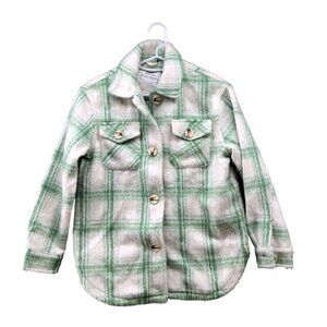 Primark Kids Girls Size 9-10 Years 140 cm Shacket Green‎ White Plaid Fuzzy Fall